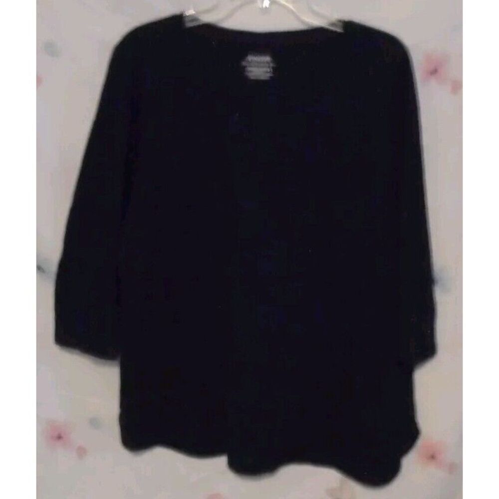 Chico's Ultimate Tee Size L Black 3/4 Sleeve Pocket Cotton Blend Top Pocket